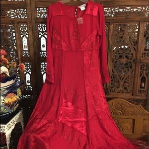 Beautiful Boho gypsy hippie long red dress with embroidery